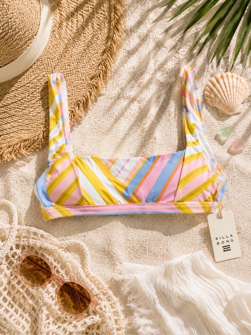 Billabong Break Of Dawn Stripe Bikini Top XL Pastel Swim NWT